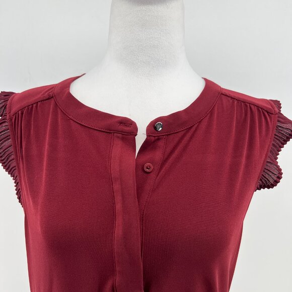 🍷Calvin Klein Burgundy Sleeveless Top Size M Ruffle Shoulder Detail timeless - Picture 4 of 10